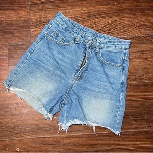 High Waist Raw Hem Straight Leg Denim Shorts
